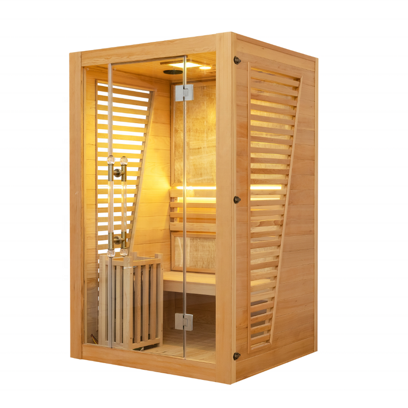 Load image into Gallery viewer, SAUNA EVOLUTION® Commercial Red Cedar Hemlock Indoor Steam Sauna Room Glass 01