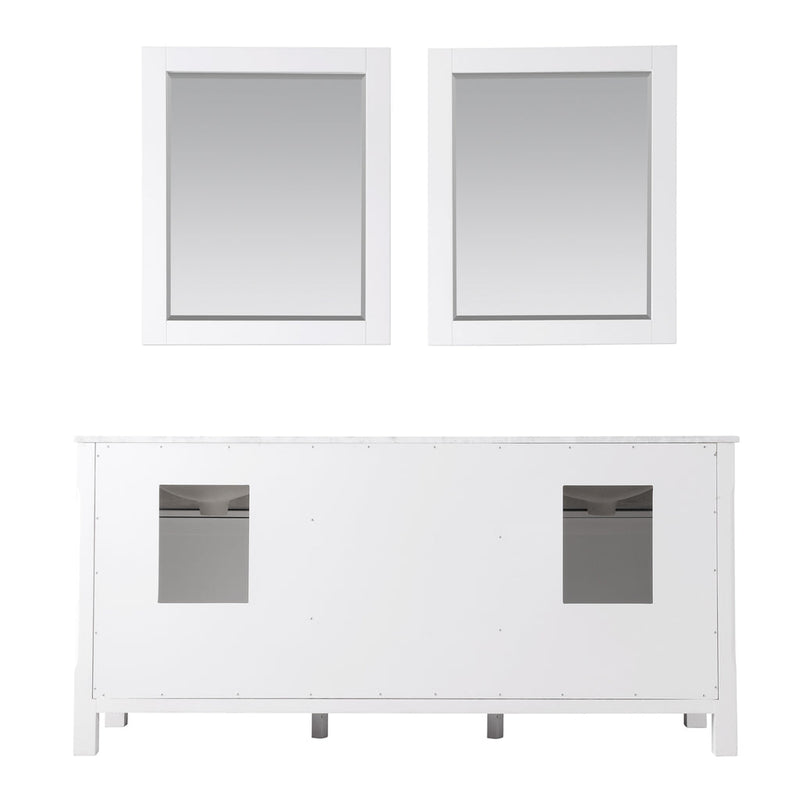 Load image into Gallery viewer, Altair Maribella 72" Double Bathroom Vanity Set in White and Carrara White Marble Countertop with Mirror 535072-WH-CA