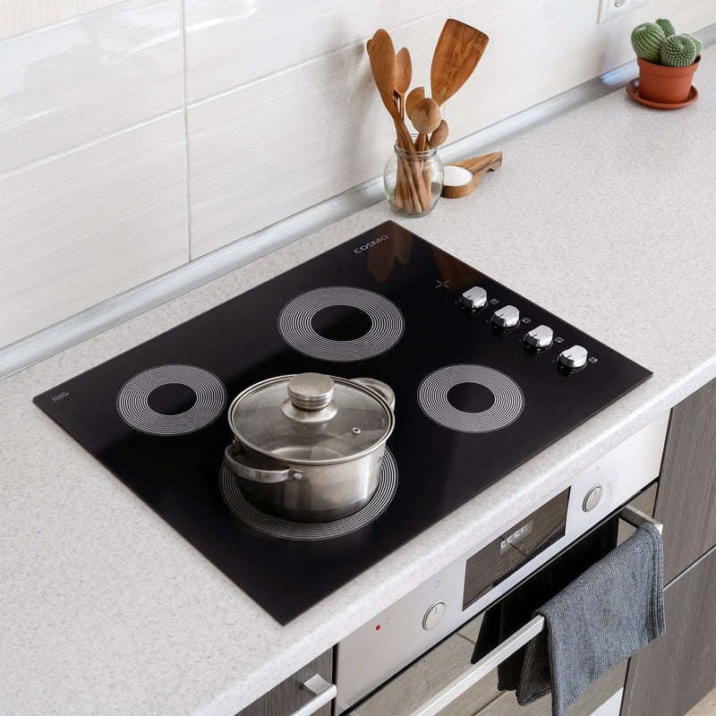 Load image into Gallery viewer, Cosmo 24" Electric Ceramic Glass Cooktop with 4 Elements, Dual Zone Element, Hot Surface Indicator Light and Control Knobs COS-244ECC