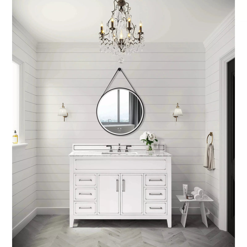 Load image into Gallery viewer, Ancerre 30” Sangle Led Mirror Black Framed Lighted Bathroom Vanity Mirror and Vegan leather Strap