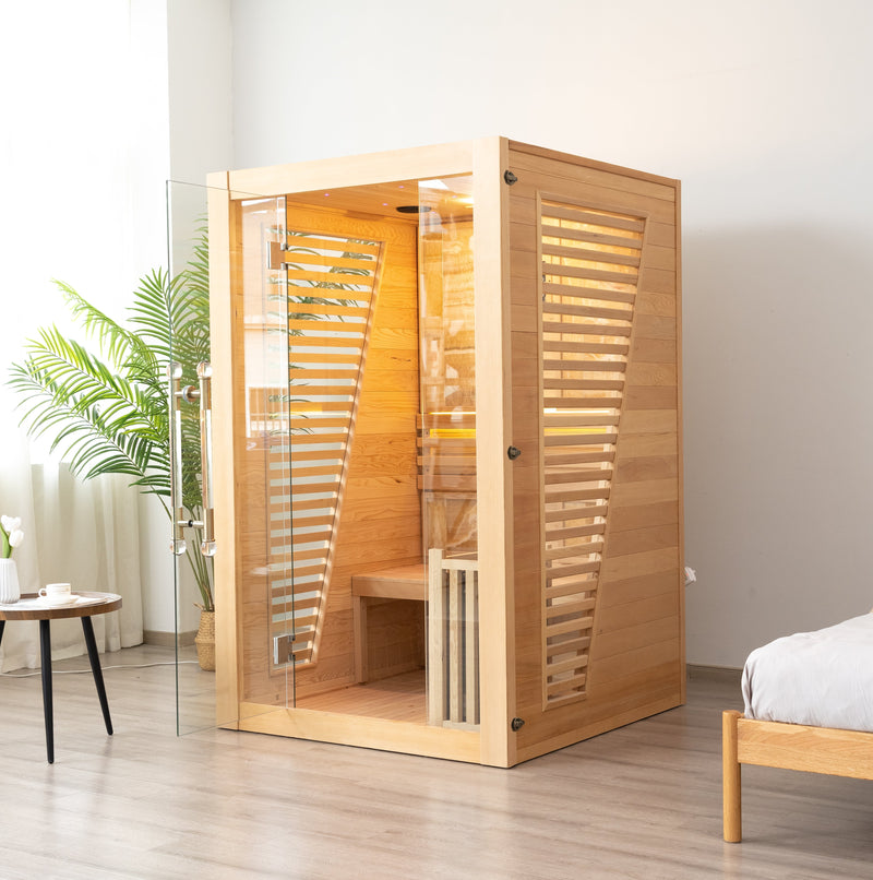 Load image into Gallery viewer, SAUNA EVOLUTION® Commercial Red Cedar Hemlock Indoor Steam Sauna Room Glass 01