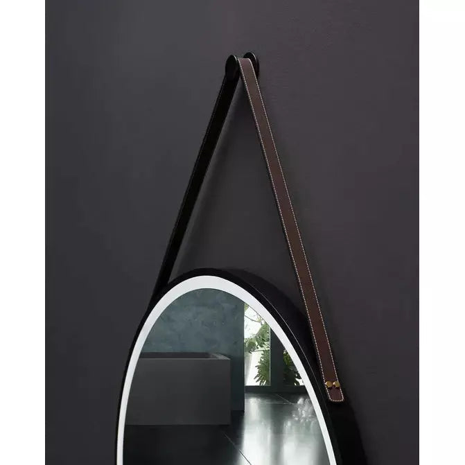Load image into Gallery viewer, Ancerre 30” Sangle Led Mirror Black Framed Lighted Bathroom Vanity Mirror and Vegan leather Strap