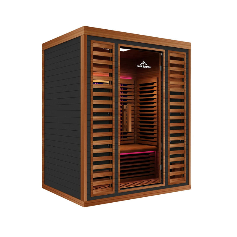 Load image into Gallery viewer, Peak Saunas Matterhorn Luxury 3-Person Full Spectrum Infrared Sauna with Two XL Medical-Grade Red Light Therapy Panels & Smart WiFi App Control