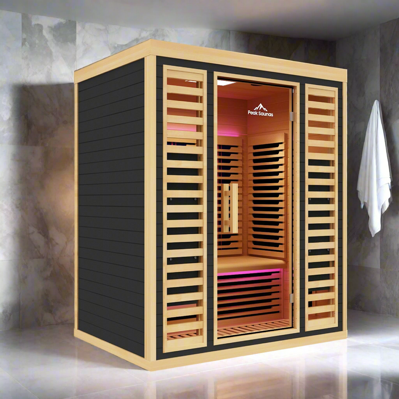 Load image into Gallery viewer, Peak Saunas Denali Luxury 3-Person Full Spectrum Infrared Sauna with Two XL Medical-Grade Red Light Therapy Panels & Smart WiFi App Control