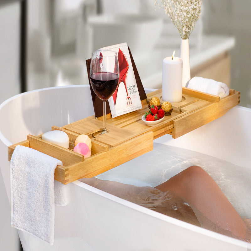 Load image into Gallery viewer, SAUNA EVOLUTION® Natural Bamboo Bathtub Caddy