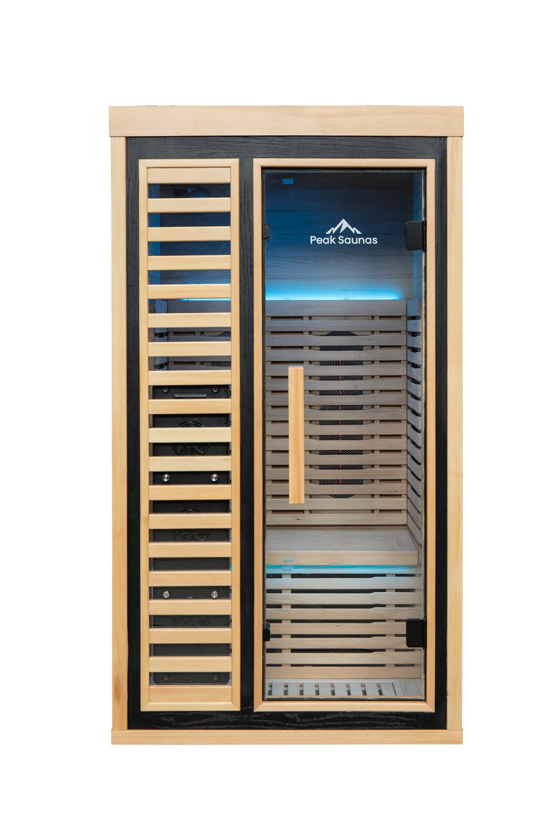 Load image into Gallery viewer, Peak Saunas Shasta 1-Person Full Spectrum Infrared Sauna with XL Medical-Grade Red Light Therapy & Smart WiFi App Control