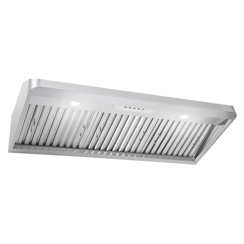 Load image into Gallery viewer, Cosmo 48" Under Cabinet Range Hood with Push Button Controls, Permanent Filters, 3-Speed Fan and LED Lights in Stainless Steel COS-QB48