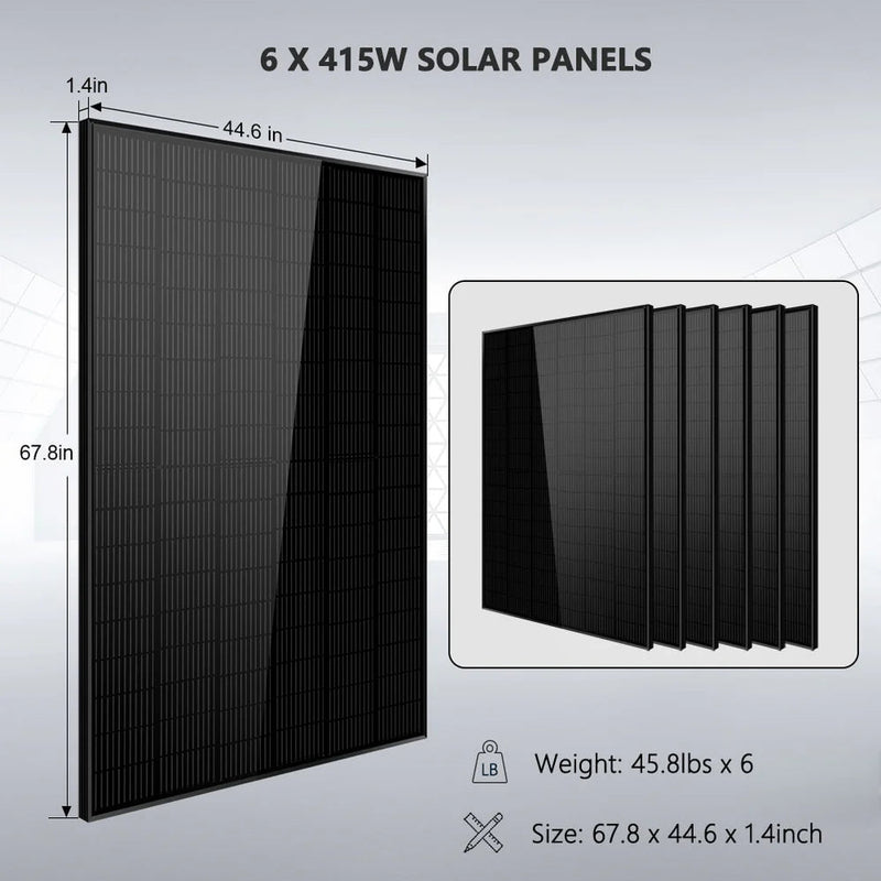 Load image into Gallery viewer, SunGoldPower Off-Grid Solar Kit 5000W 48VDC 120V LifePo4 10.24KWH Lithium Battery 6 X 415 Watts Solar Panels SGR-5KE