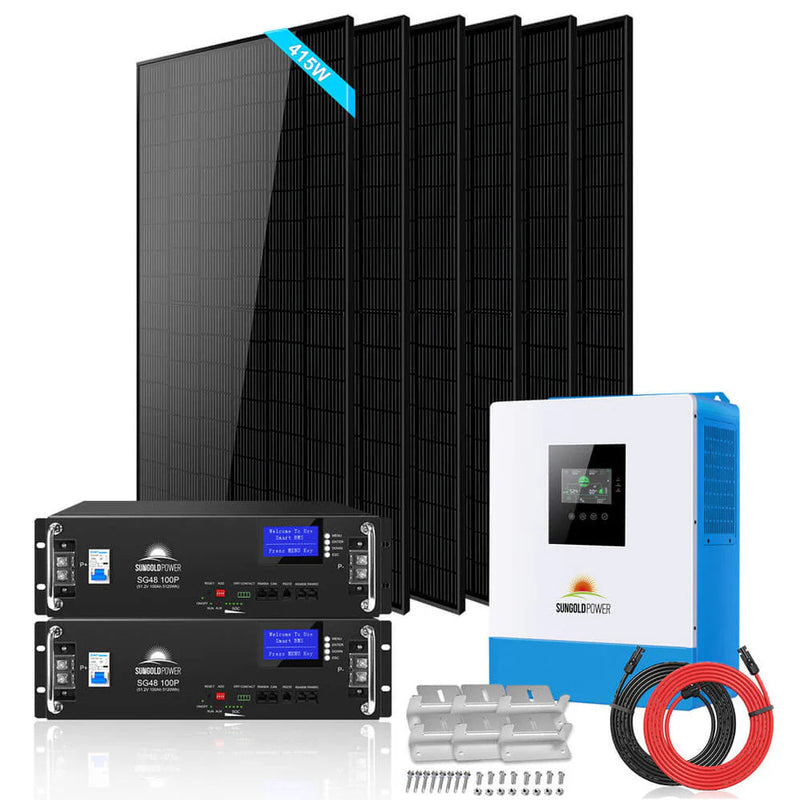 Load image into Gallery viewer, SunGoldPower Off-Grid Solar Kit 5000W 48VDC 120V LifePo4 10.24KWH Lithium Battery 6 X 415 Watts Solar Panels SGR-5KE