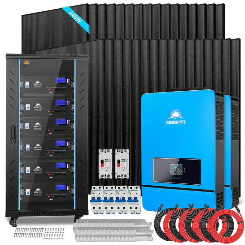 Load image into Gallery viewer, SunGoldPower Off Grid Solar Kit 20KW 48VDC 120V/240V LIFEPO4 30.72KWH Lithium Battery 32 X 440 Watts Solar Panels SGR-20K30E