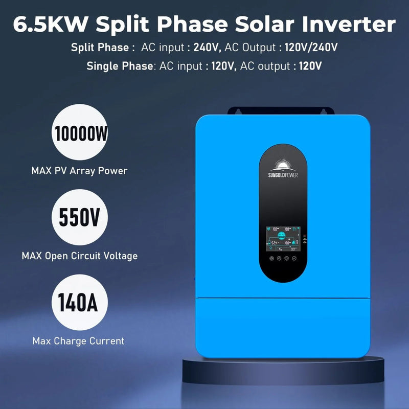 Load image into Gallery viewer, SunGoldPower Off-Grid Solar Kit 6500W 48VDC 120/240VAC 10.24KWH PowerWall Lithium Battery 6 X 370 Watts Solar Panels SGM-6510M