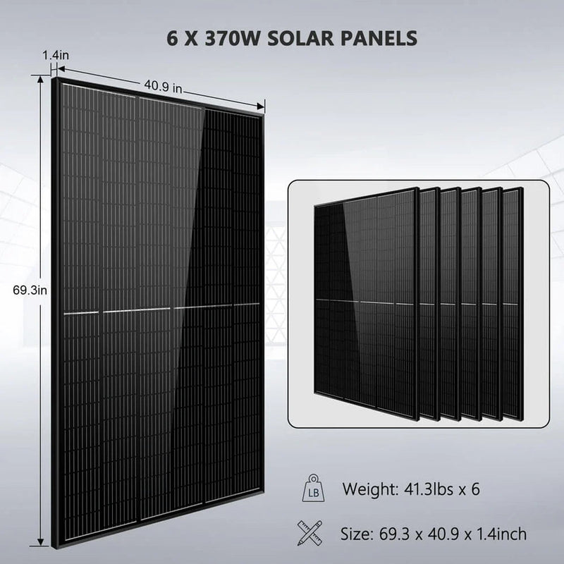 Load image into Gallery viewer, SunGoldPower Off-Grid Solar Kit 6500W 48VDC 120/240VAC 10.24KWH PowerWall Lithium Battery 6 X 370 Watts Solar Panels SGM-6510M