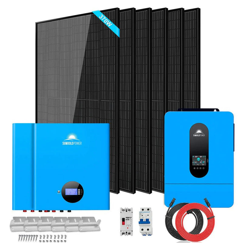 Load image into Gallery viewer, SunGoldPower Off-Grid Solar Kit 6500W 48VDC 120/240VAC 10.24KWH PowerWall Lithium Battery 6 X 370 Watts Solar Panels SGM-6510M