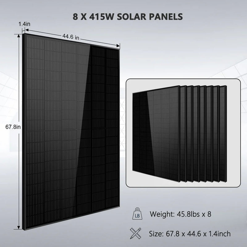 Load image into Gallery viewer, SunGoldPower Off-Grid Solar Kit 6500W 48VDC 120/240VAC LifePo4 10.24KWH Lithium Battery 8 X 415W Solar Panels SGR-6510E