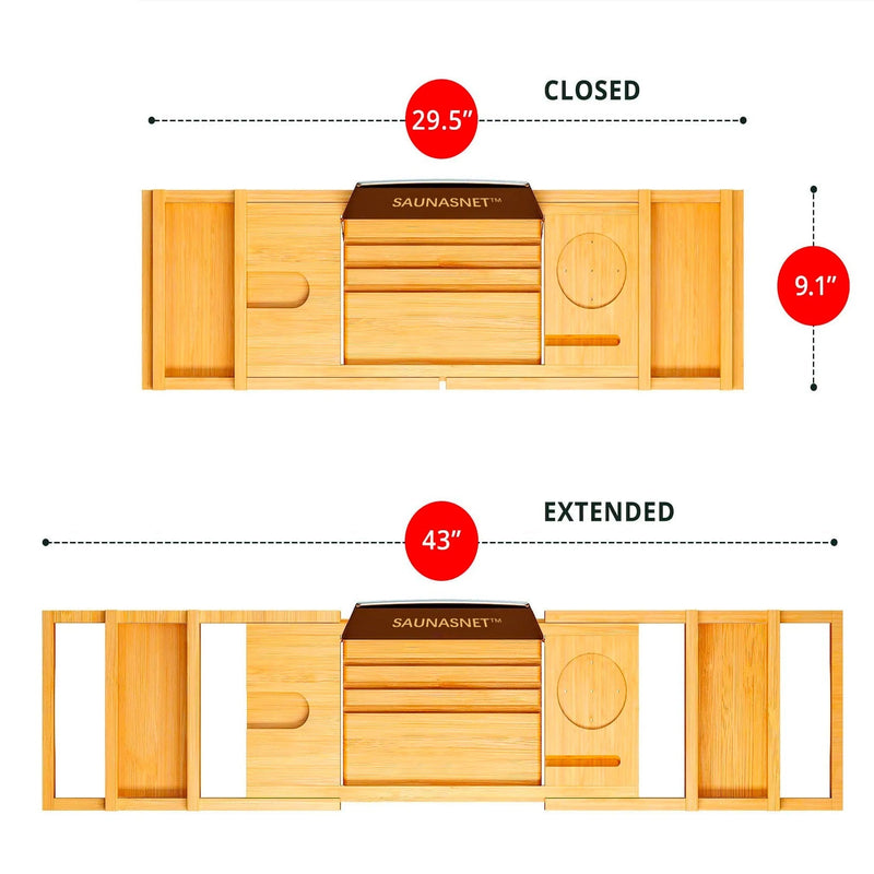 Load image into Gallery viewer, SAUNA EVOLUTION® Natural Bamboo Bathtub Caddy