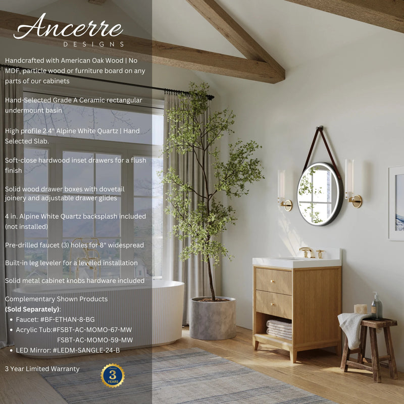 Load image into Gallery viewer, Ancerre 24” Momo Bathroom Vanity Oak Single Sink VTS-Momo-24-Oak-WQZ