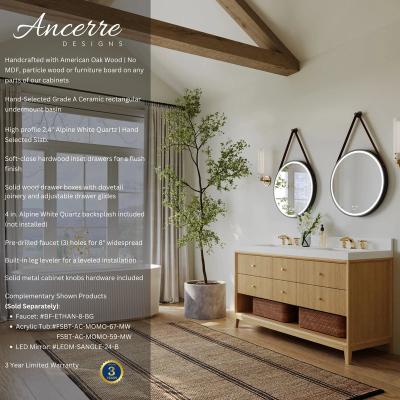 Load image into Gallery viewer, Ancerre 60” Momo Bathroom Vanity Oak Double Sinks VTS-Momo-60-Oak-WQZ