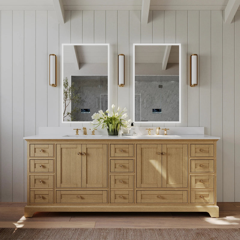 Load image into Gallery viewer, Ancerre 84” Audrey Bathroom Vanity Oak Double Sink Cabinet Set VTS-Audrey-84-Oak-WQZ