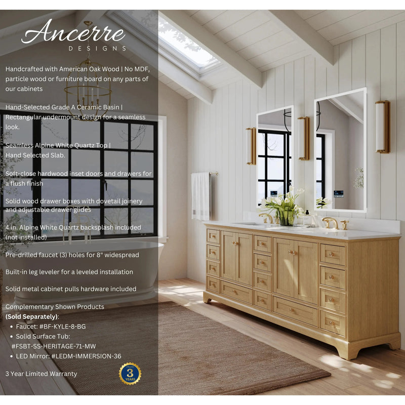 Load image into Gallery viewer, Ancerre 84” Audrey Bathroom Vanity Oak Double Sink Cabinet Set VTS-Audrey-84-Oak-WQZ