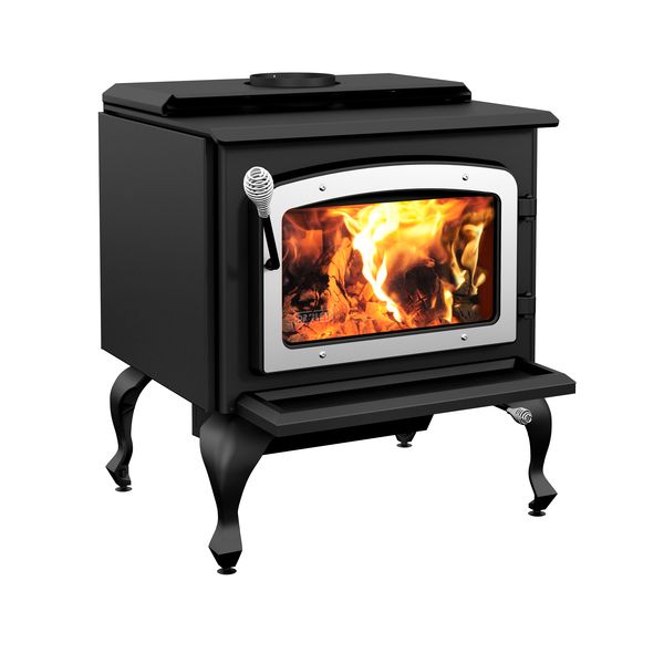 Load image into Gallery viewer, wood-stove-on-legs-brushed-nickel