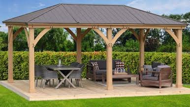 Load image into Gallery viewer, Yardistry Meridian Gazebo with Cedar Wood & Aluminum Roof (12 ft. x 20 ft.)