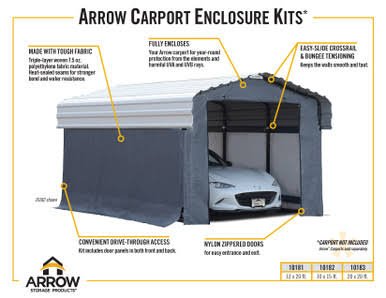Load image into Gallery viewer, Arrow Enclosure Kit for Arrow Carport, 10 ft. x 15 ft. Gray