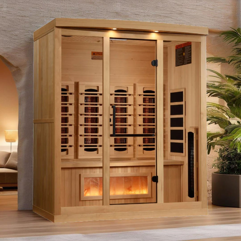 Load image into Gallery viewer, Golden Designs 4-Person Full Spectrum Near Zero EMF FAR Infrared Sauna with Himalayan Salt – Canadian Hemlock