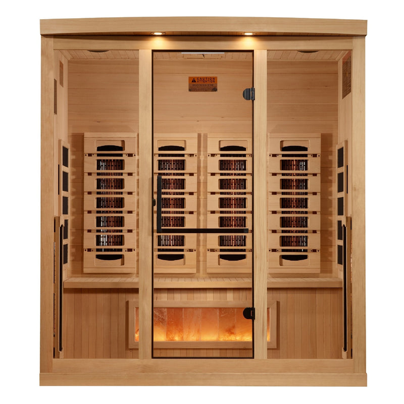 Load image into Gallery viewer, Golden Designs 4-Person Full Spectrum Near Zero EMF FAR Infrared Sauna with Himalayan Salt – Canadian Hemlock