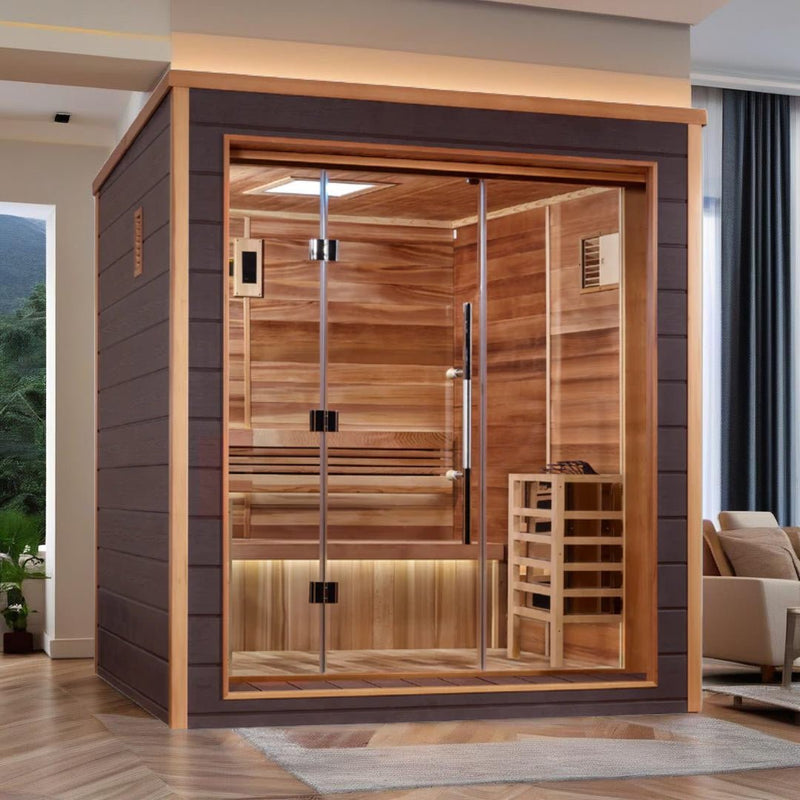 Load image into Gallery viewer, Golden Designs Drammen 3-Person Outdoor Traditional Sauna - Canadian Red Cedar Interior