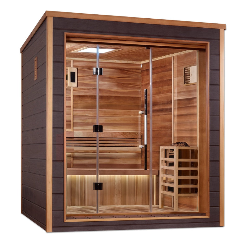 Load image into Gallery viewer, Golden Designs Drammen 3-Person Outdoor Traditional Sauna - Canadian Red Cedar Interior