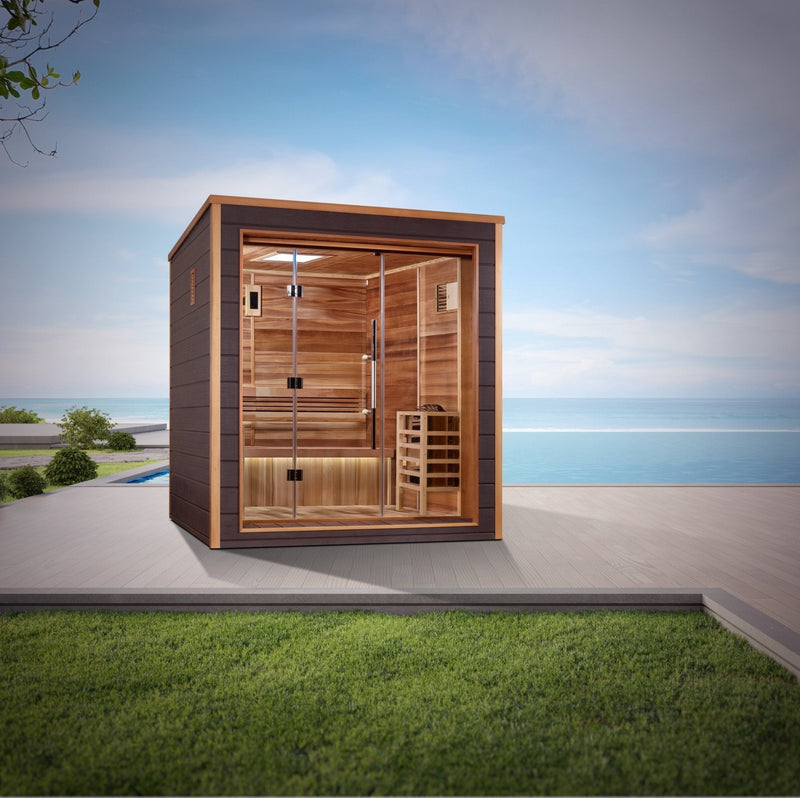 Load image into Gallery viewer, Golden Designs Drammen 3-Person Outdoor Traditional Sauna - Canadian Red Cedar Interior