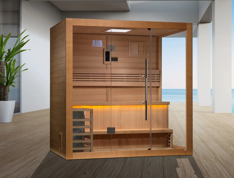 Load image into Gallery viewer, Golden Designs "Forssa Edition" 4 Person Traditional Sauna - Canadian Red Cedar Interior