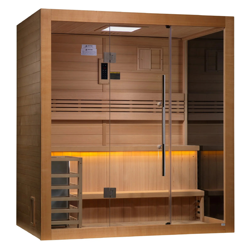 Load image into Gallery viewer, Golden Designs "Forssa Edition" 4 Person Traditional Sauna - Canadian Red Cedar Interior