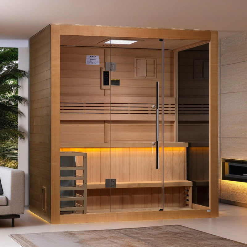 Load image into Gallery viewer, Golden Designs "Forssa Edition" 4 Person Traditional Sauna - Canadian Red Cedar Interior