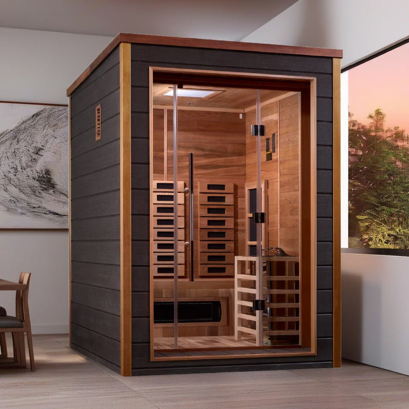 Load image into Gallery viewer, Golden Designs Nora 2-Person Outdoor Hybrid Sauna – Premium Canadian Hemlock Wood Construction with Carbon Heating Panels