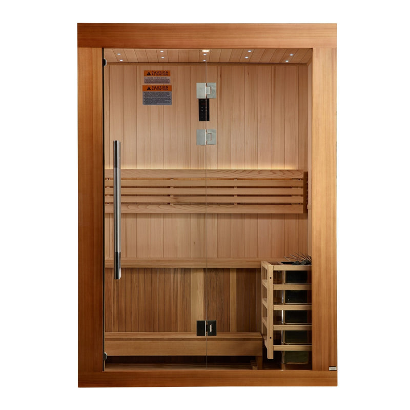 Load image into Gallery viewer, Golden Designs "Sundsvall Edition" 2 Person Traditional Sauna - Canadian Red Cedar Interior and Pacific Premium Clear Cedar Exterior