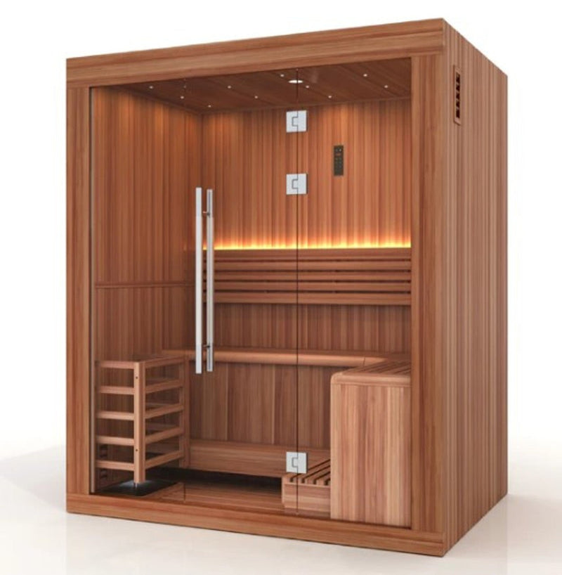 Load image into Gallery viewer, Golden Designs "Sundsvall Edition" 2 Person Traditional Sauna - Canadian Red Cedar Interior and Pacific Premium Clear Cedar Exterior