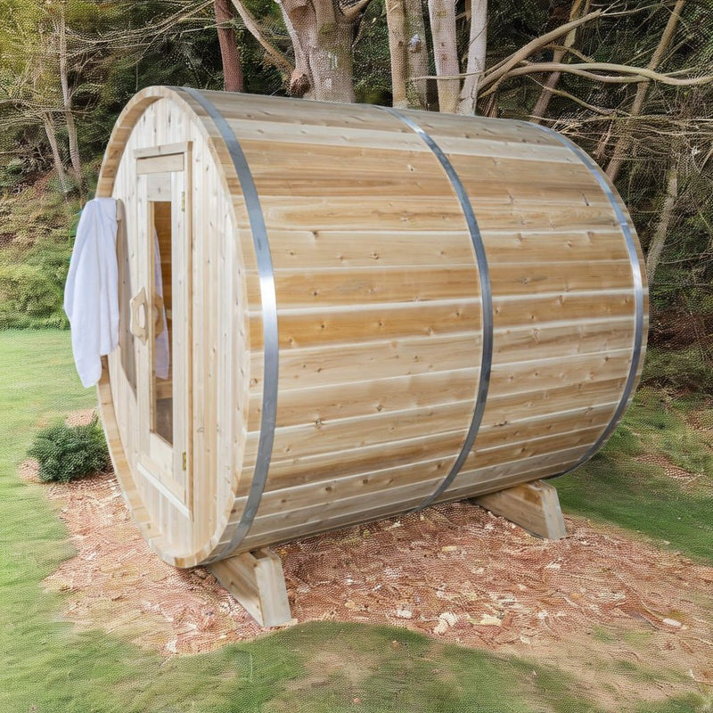 Load image into Gallery viewer, Leisurecraft Timber Harmony 4 Person Outdoor Barrel Sauna