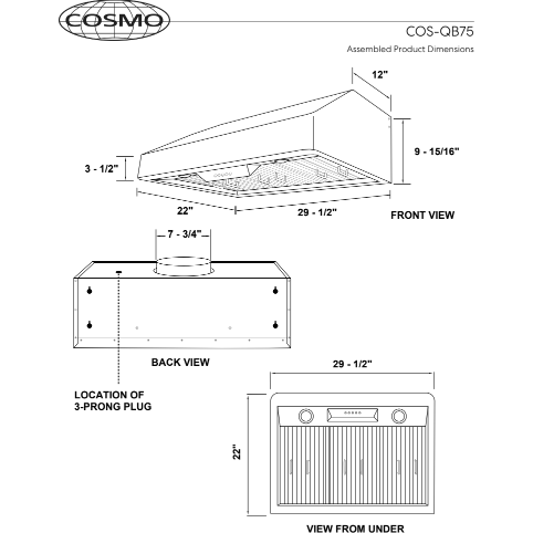 Load image into Gallery viewer, Cosmo 30" Ducted Under Cabinet Range Hood in Stainless Steel with Push Button Controls, LED Lighting and Permanent Filters COS-QB75