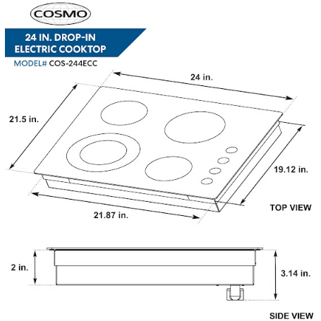 Load image into Gallery viewer, Cosmo 24" Electric Ceramic Glass Cooktop with 4 Elements, Dual Zone Element, Hot Surface Indicator Light and Control Knobs COS-244ECC
