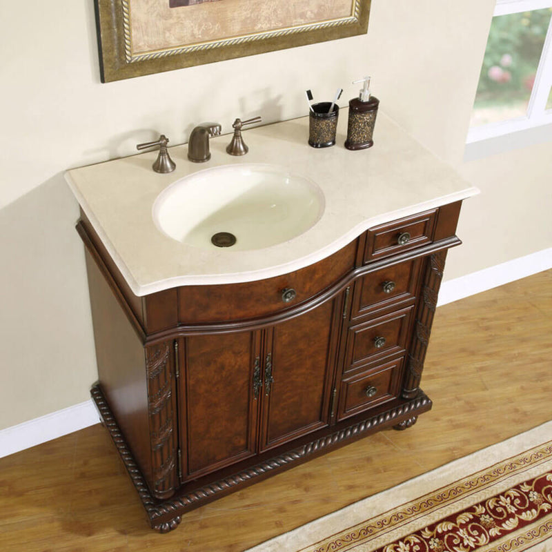 Load image into Gallery viewer, Silkroad Exclusive 36'' Crema Marfil Marble Top Single Sink Bathroom Vanity - HYP-0213-CM-UIC-36-L