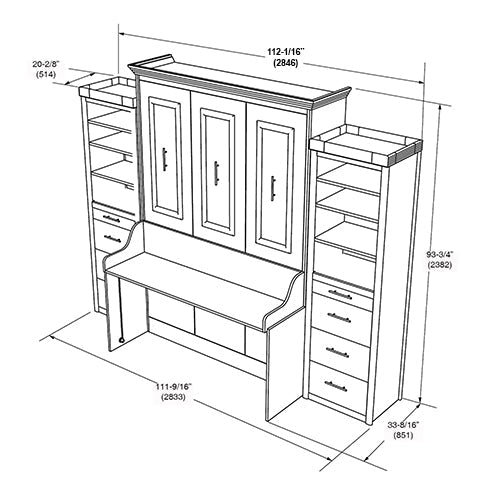 Load image into Gallery viewer, Murphy Bed With Desk & 2 Storage Cabinets, Queen Size, White by Leto Muro