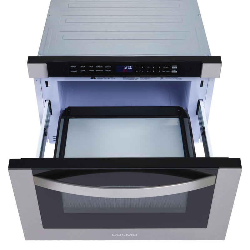 Load image into Gallery viewer, Cosmo 24'' Built-in Microwave Drawer with Automatic Presets, Touch Controls, Defrosting Rack and 1.2 cu. ft. Capacity in Stainless Steel
