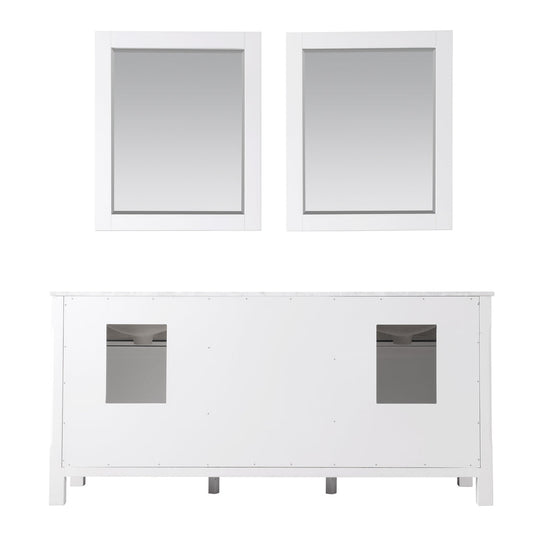 Altair Maribella 72" Double Bathroom Vanity Set in White and Carrara White Marble Countertop with Mirror  535072-WH-CA