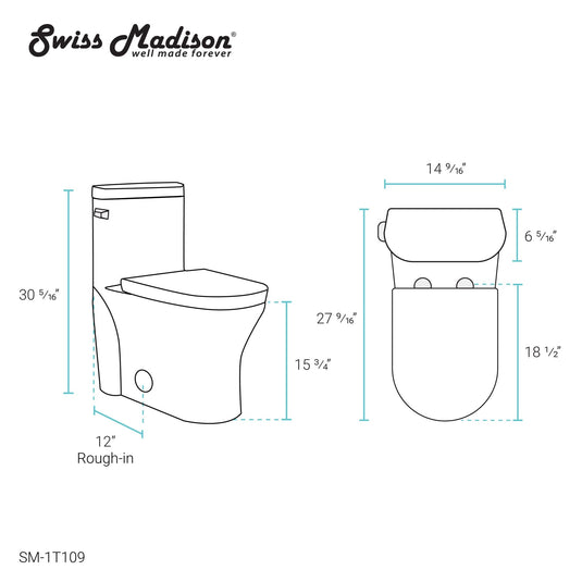 Swiss Madison Monaco One-Piece Elongated Toilet Side Flush 1.28 gpf - SM-1T109