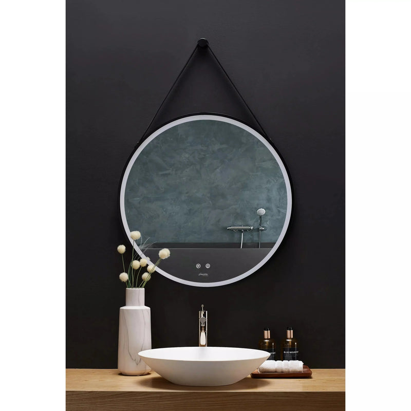 Load image into Gallery viewer, Ancerre 30” Sangle Led Mirror Black Framed Lighted Bathroom Vanity Mirror and Vegan leather Strap
