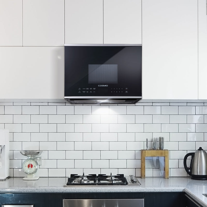 Load image into Gallery viewer, Cosmo 24'' 1.34 cu. ft. Over the Range Microwave in Stainless Steel with Vent Fan COS-2413ORM1SS
