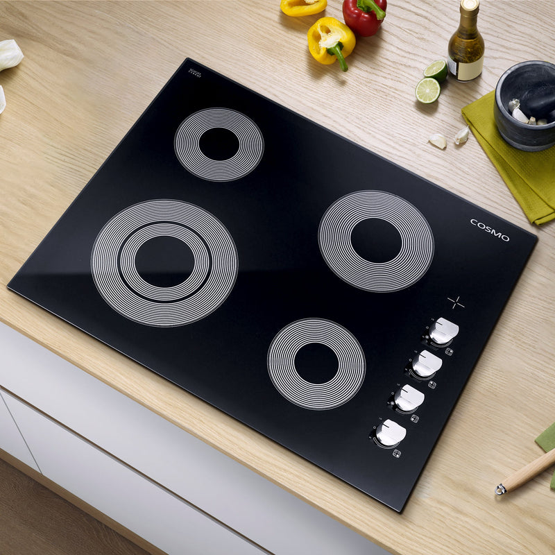 Load image into Gallery viewer, Cosmo 24" Electric Ceramic Glass Cooktop with 4 Elements, Dual Zone Element, Hot Surface Indicator Light and Control Knobs COS-244ECC
