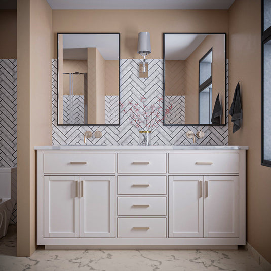Altair Ivy 72" Double Bathroom Vanity Set in White and Carrara White Marble Countertop with Mirror 531072-WH-CA