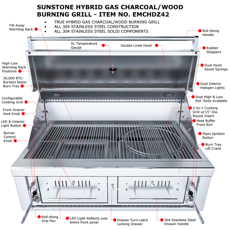 Load image into Gallery viewer, Sunstone 42" Gas Hybrid Dual Zone Charcoal/Wood Burning Grill EMCHDZ42

